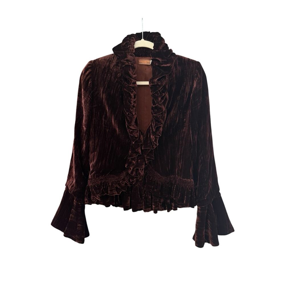 Robeta Freymann Crushed Silk Velvet Ruffle Jacket Brown Victorian Goth Bohemian